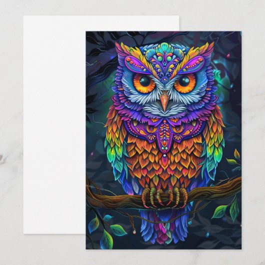 Schattigee Uil Kleurrijke Abstracte Vogel Dier Nat Kaart (Voorkant / Achterkant)