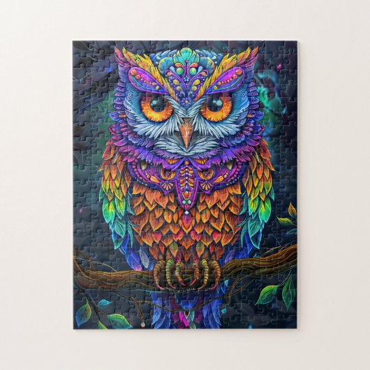Schattigee Uil Kleurrijke Abstracte Vogel Dier Nat Legpuzzel (Verticaal)