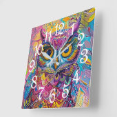 Schattigee Uil Kleurrijke Abstracte Vogel Dier Nat Vierkante Klok (Hoek)