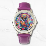 Schattigee Uil Kleurrijke Bright Floral Moon Kinde Horloge<br><div class="desc">Schattigee Uil Kleurrijke Bright Floral Moon Kinder Girly Watches beschikt over een heldere en kleurrijke schattige uil met bloemen. Creëer door Evco Studio www.zazzle.com/store/evcostudio</div>
