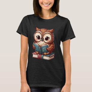 Schattigee uil leest boek lezen boekenwurm bibliot t-shirt