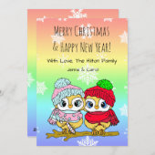 Schattigee Uil LGBT paar op Tree Branch Kerstmis Feestdagenkaart (Voorkant / Achterkant)