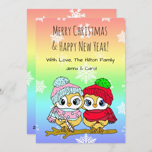 Schattigee Uil LGBT paar op Tree Branch Kerstmis Feestdagenkaart (Voorkant / Achterkant)