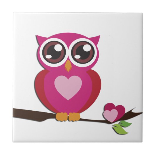 Schattigee Uil Liefde Harten Tegeltje (Voorkant)