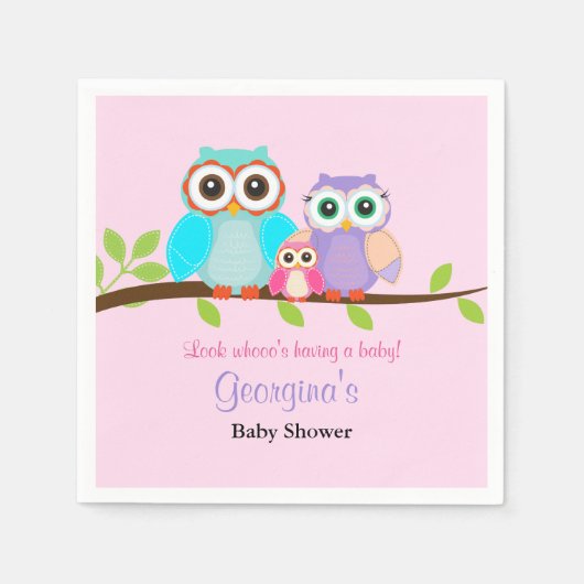Schattigee uil meisje Baby shower servetten (Voorkant)