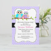 Schattigee Uil Meisje Baby shower Uitnodiging / Pa (Staand voorkant)