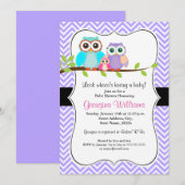Schattigee Uil Meisje Baby shower Uitnodiging / Pa (Voorkant / Achterkant)