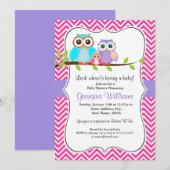 Schattigee Uil Meisje Baby shower Uitnodiging - Ro (Voorkant / Achterkant)