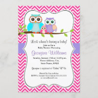 Schattigee Uil Meisje Baby shower Uitnodiging - Ro