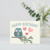 Schattigee Uil met bril op tak Happy Birthday Briefkaart (Staand voorkant)