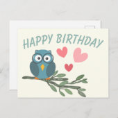 Schattigee Uil met bril op tak Happy Birthday Briefkaart (Voorkant / Achterkant)