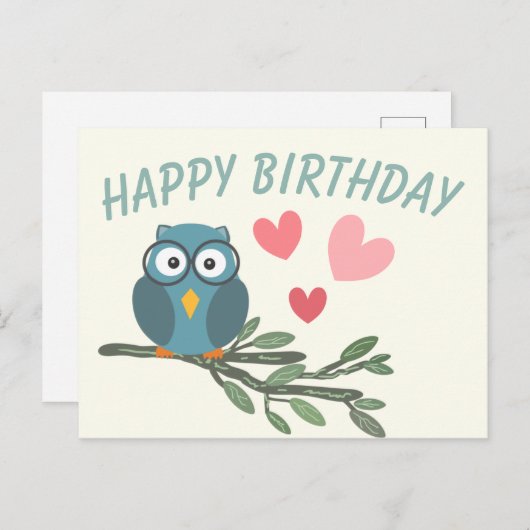 Schattigee Uil met bril op tak Happy Birthday Briefkaart (Voorkant / Achterkant)