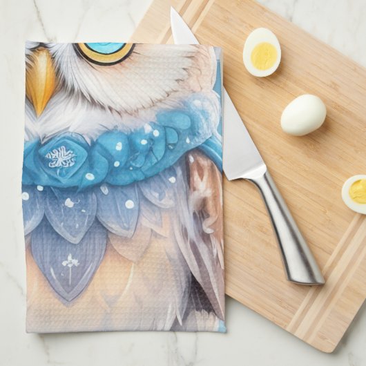 Schattigee uil met een blauw pet theedoek (Quarter Fold)