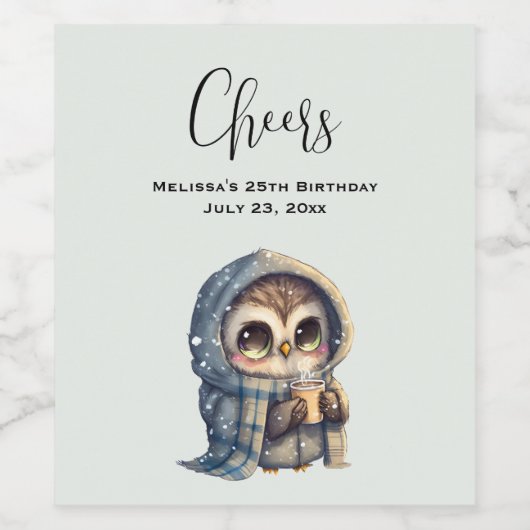 Schattigee Uil met een koffie Wijn Etiket (Enkel label)