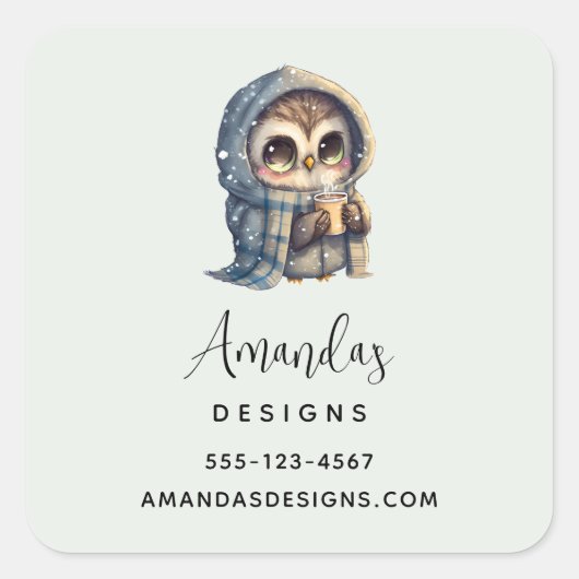 Schattigee Uil met een koffiebedrijf Vierkante Sticker (Voorkant)
