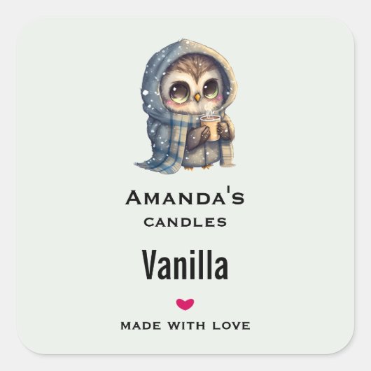 Schattigee Uil met een koffiekaars bedrijf Vierkante Sticker (Voorkant)
