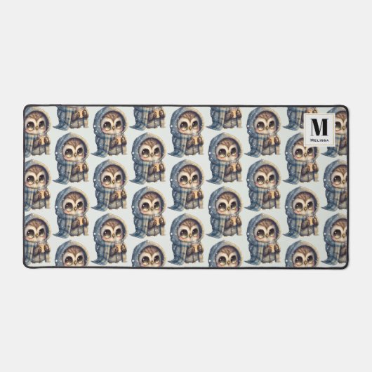 Schattigee uil met een koffiepatroon Monogram Bureaumat (Voorkant)