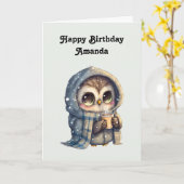 Schattigee Uil met een koffieverjaardag Kaart (Gele Bloem)