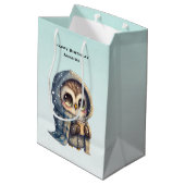 Schattigee Uil met een koffieverjaardag Medium Cadeauzakje (Achterkant Gekanteld)