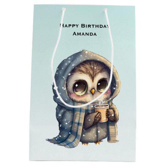 Schattigee Uil met een koffieverjaardag Medium Cadeauzakje (Achterkant)