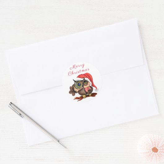 Schattigee Uil met Gift Kerst sticker (Envelop)