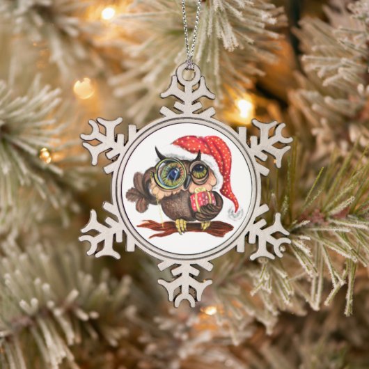 Schattigee Uil met Gift Kerstmis Ornament (Boom)