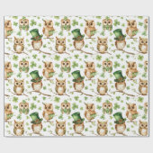 Schattigee Uil met Groen Pet Shamrock St. Patrick' Cadeaupapier (Vlak)