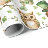 Schattigee Uil met Groen Pet Shamrock St. Patrick' Cadeaupapier (Rol Hoek)