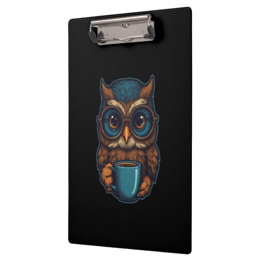 "Schattigee uil met koffiekopje" Grappig ontwerp Klembord (Links)