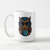 "Schattigee uil met koffiekopje" Grappig ontwerp Koffiemok (Links)