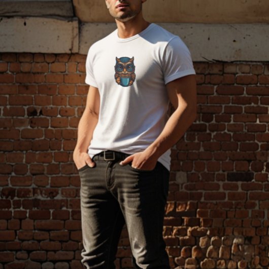 "Schattigee uil met koffiekopje" Grappig ontwerp T-shirt