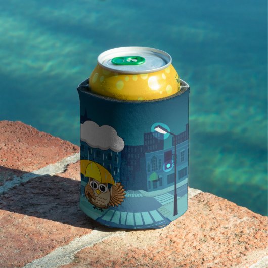 Schattigee Uil met paraplu op regenachtige dag Blikjeskoeler (Insitu Zwembad)