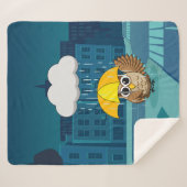 Schattigee Uil met paraplu op regenachtige dag Sherpa Deken (Voorkant (horizontaal))