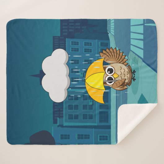 Schattigee Uil met paraplu op regenachtige dag Sherpa Deken (Voorkant (horizontaal))