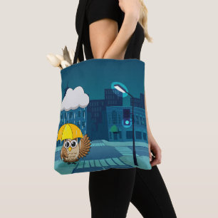 Schattigee Uil met paraplu op regenachtige dag Tote Bag