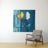 Schattigee Uil met paraplu op regenachtige dag Wandkleed (In Situ (horizontaal))