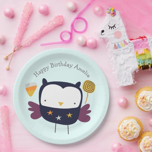 Schattigee Uil met Snoepjes Party Papieren Bordje (Feest)