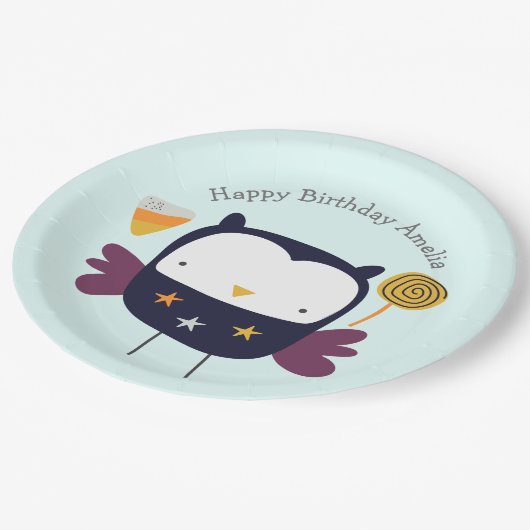 Schattigee Uil met Snoepjes Party Papieren Bordje (Gekanteld)