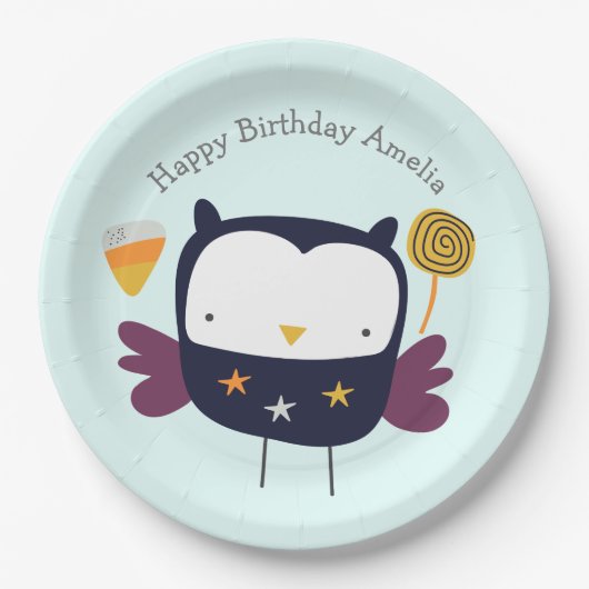 Schattigee Uil met Snoepjes Party Papieren Bordje (Voorkant)