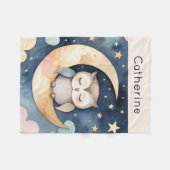 Schattigee uil op de maan met nachtelijke hemel ge fleece deken (Voorkant (Horizontaal))