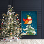 Schattigee uil op een kerstboom Poster print