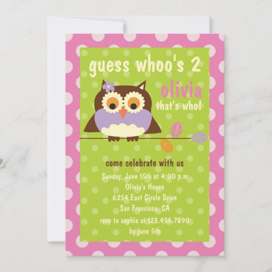 Schattigee Uil op een tak Polka Dots Verjaardagsfe Kaart (Voorkant)