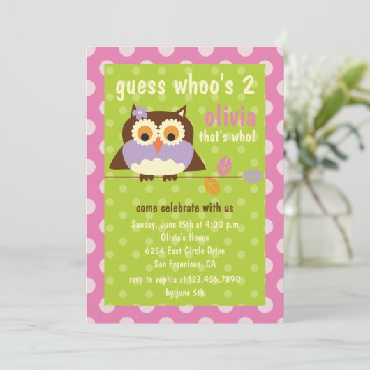 Schattigee Uil op een tak Polka Dots Verjaardagsfe Kaart (Staand voorkant)