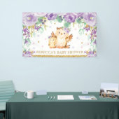 Schattigee Uil Paarse Bloemen Baby shower Achtergr Spandoek (Beurs)