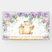 Schattigee Uil Paarse Bloemen Baby shower Achtergr Spandoek (Horizontaal)