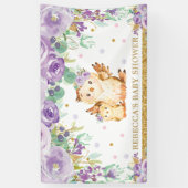Schattigee Uil Paarse Bloemen Baby shower Achtergr Spandoek (Verticaal)