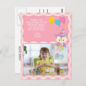 Schattigee Uil Pink Gingham Verjaardag van het kin Briefkaart (Voorkant / Achterkant)