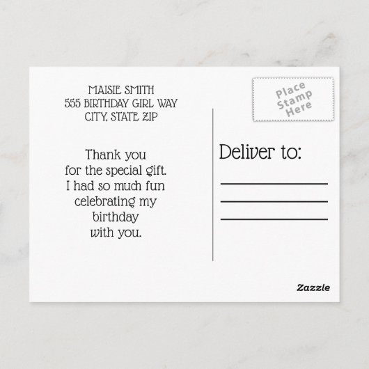 Schattigee Uil Pink Gingham Verjaardag van het kin Briefkaart (Achterkant)