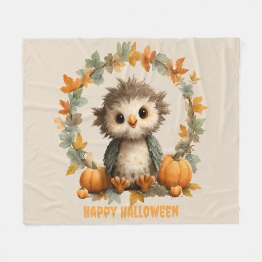 Schattigee Uil Pompoen Happy Halloween Design Fleece Deken (Voorkant (Horizontaal))