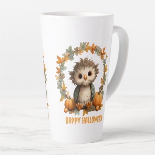 Schattigee Uil Pompoen Happy Halloween Design Latte Mok (Rechterhoek)